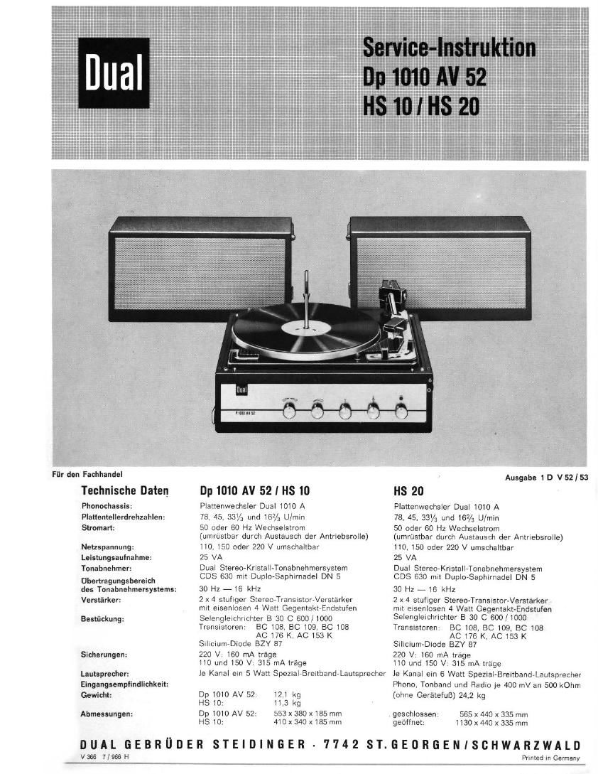 Dual DP 1010 AV 52 Service Manual