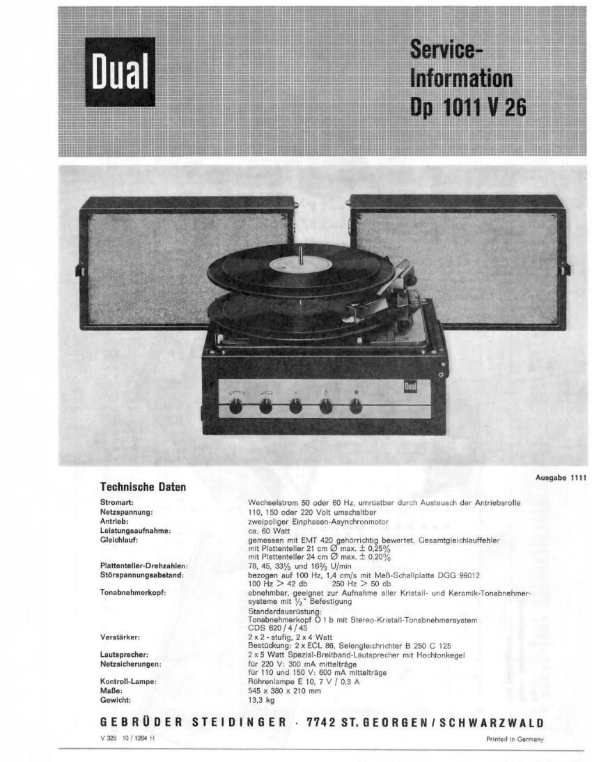 Dual DP 1011 V 26 Service Manual