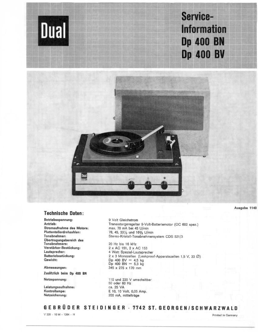 Dual DP 400 BV Service Manual