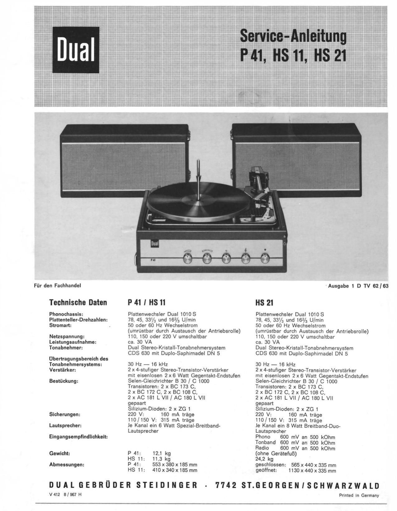 Dual HS 11 Service Manual