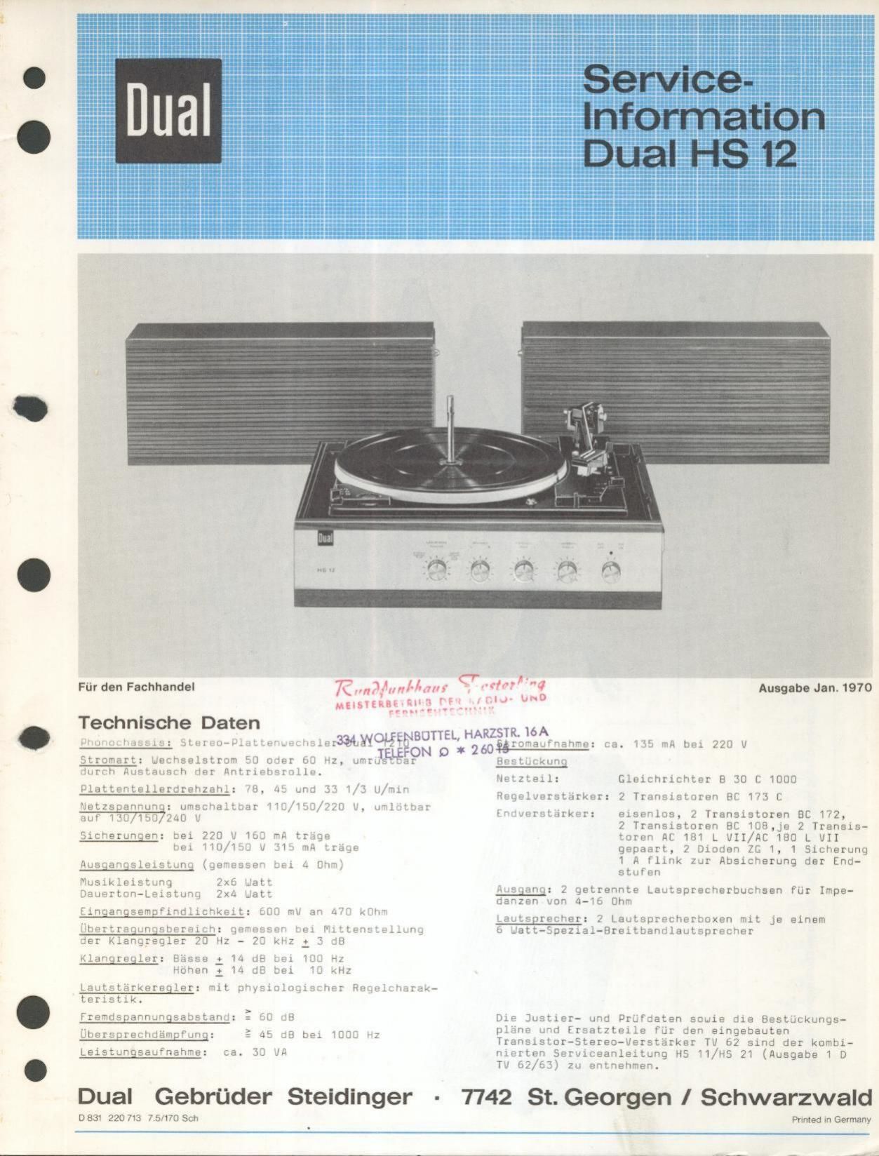 Dual HS 12 Service Manual
