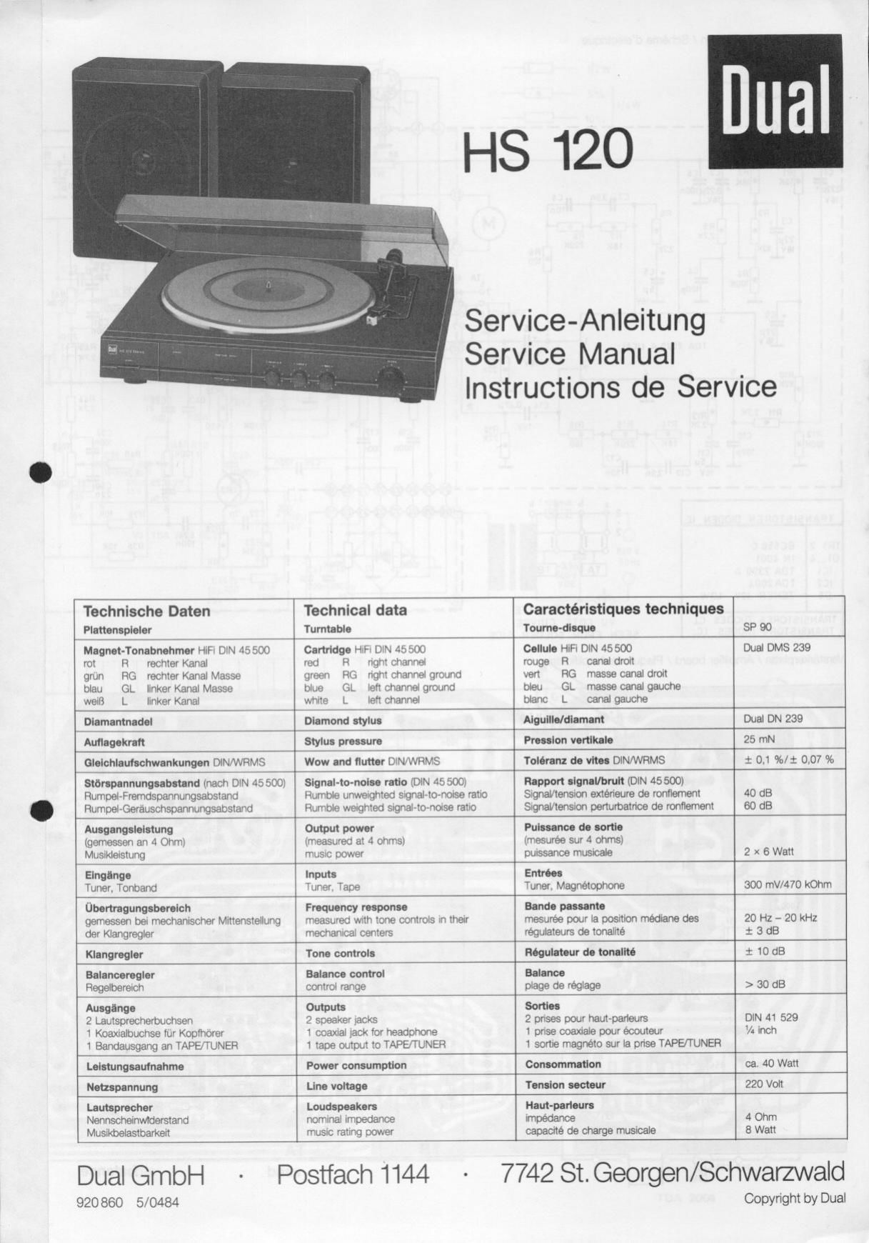 Dual HS 120 Service Manual