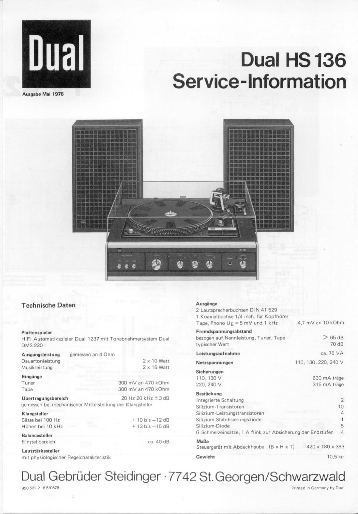 Dual HS 136 Service Manual