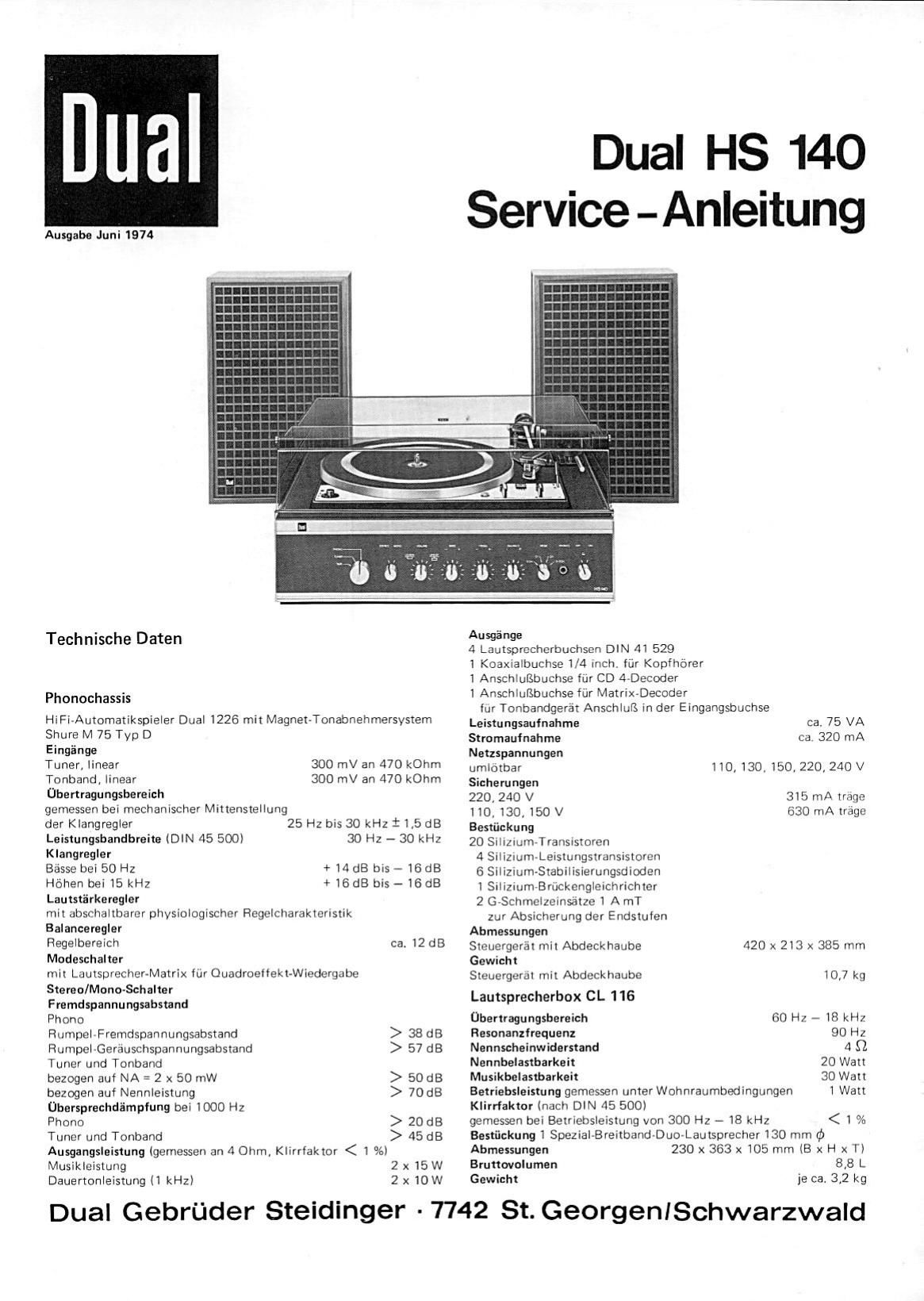 Dual HS 140 Service Manual
