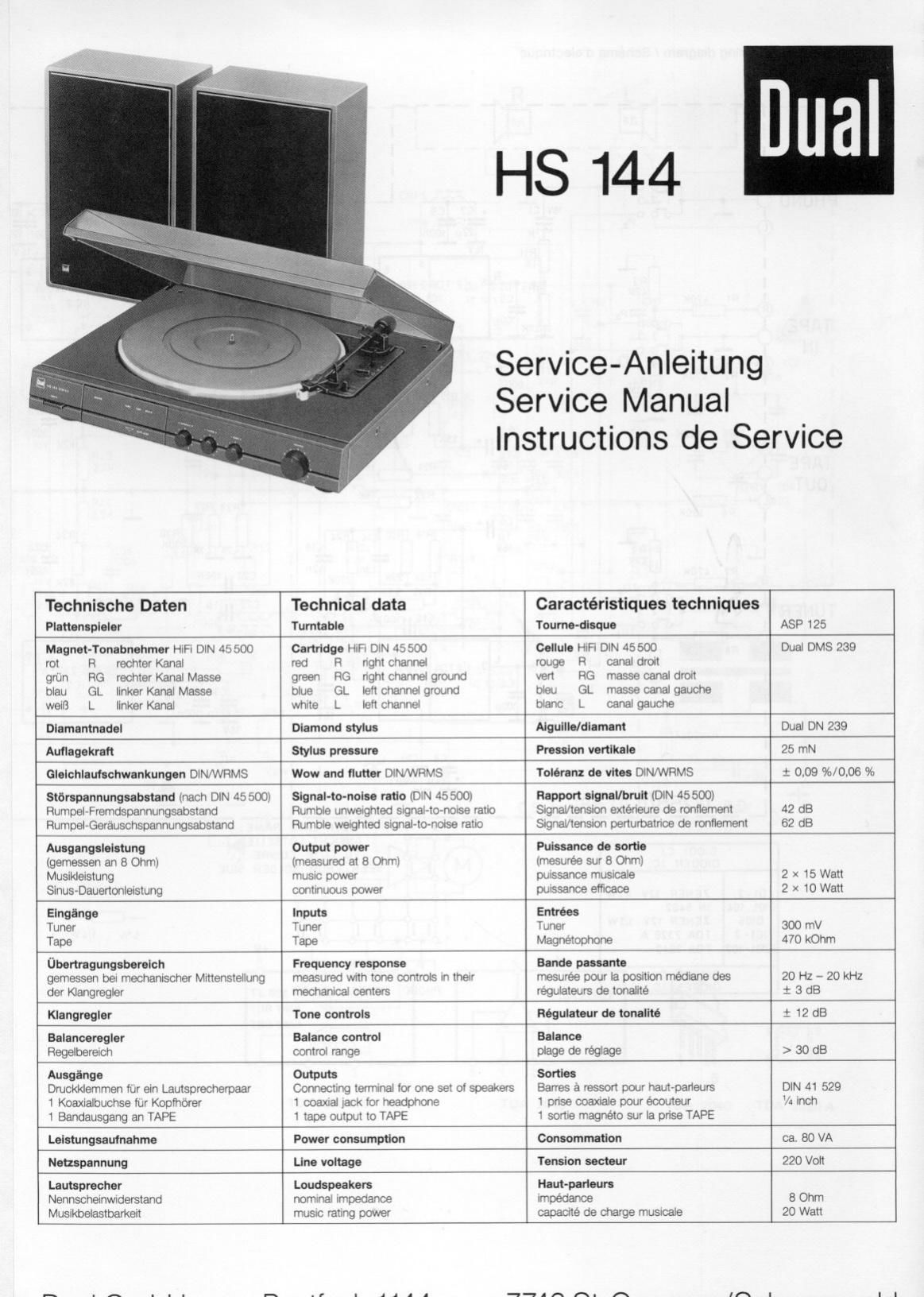 Dual HS 144 Service Manual