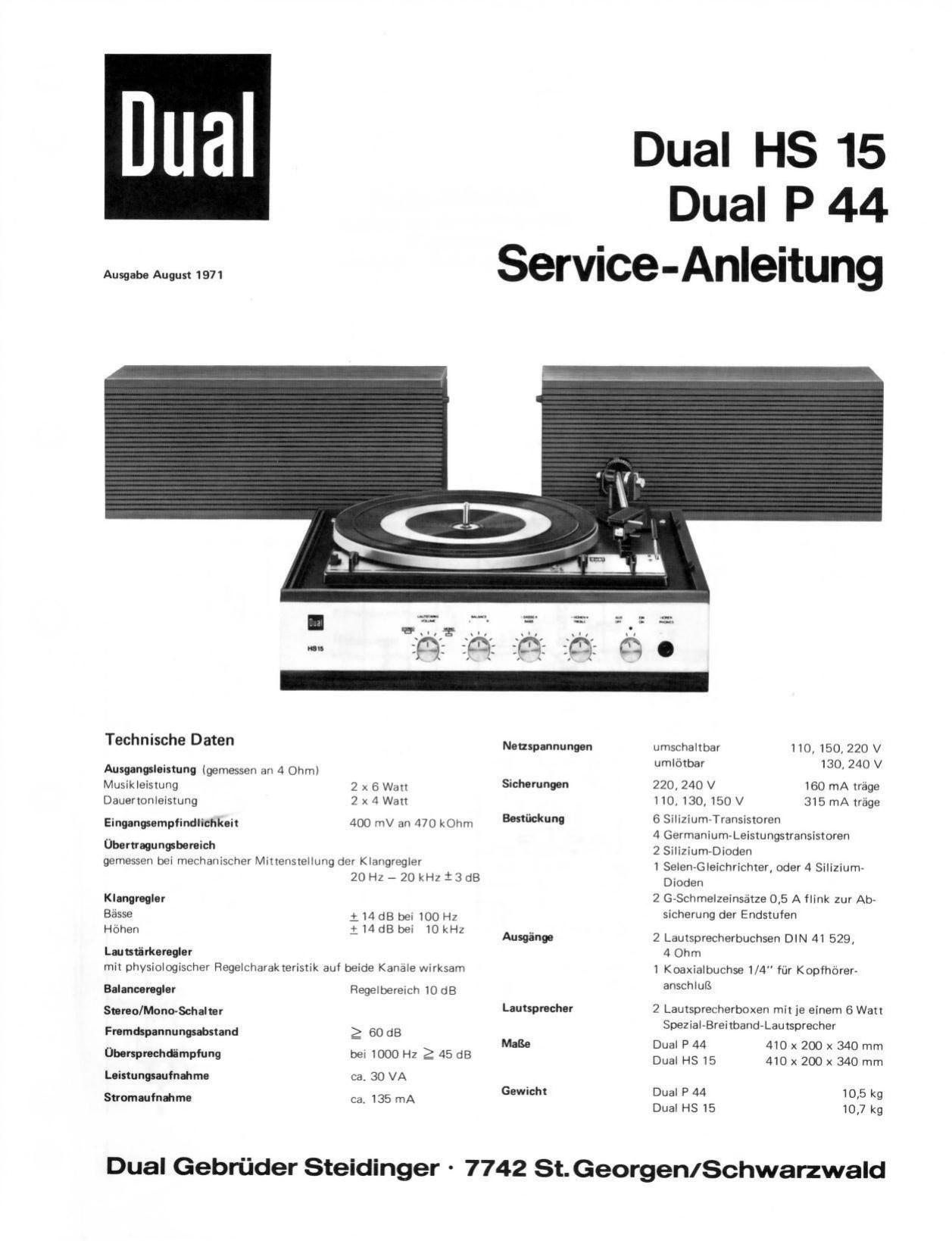 Dual HS 15 Service Manual