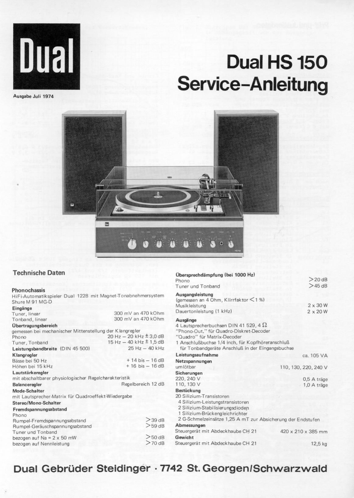 Dual HS 150 Service Manual