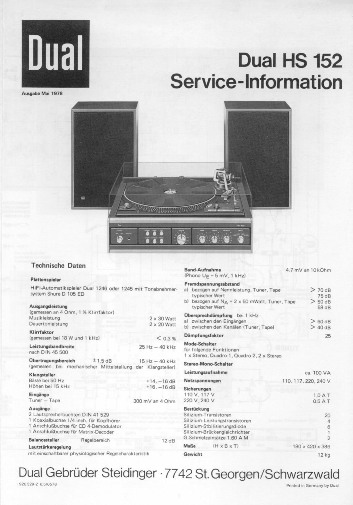 Dual HS 152 Service Manual