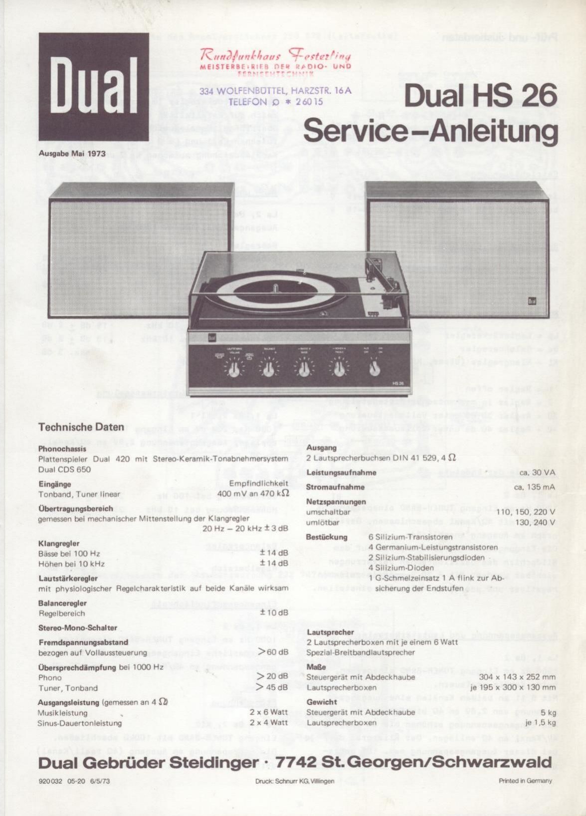 Dual HS 26 Service Manual