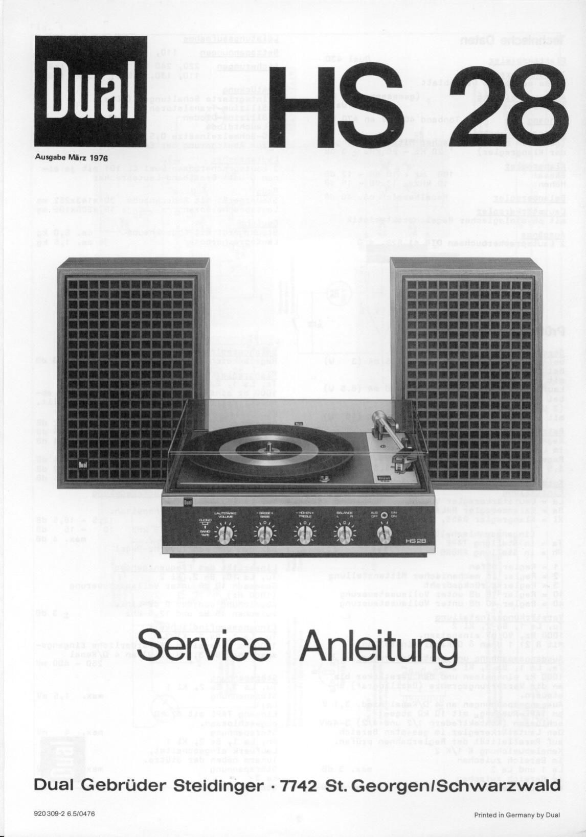 Dual HS 28 Service Manual