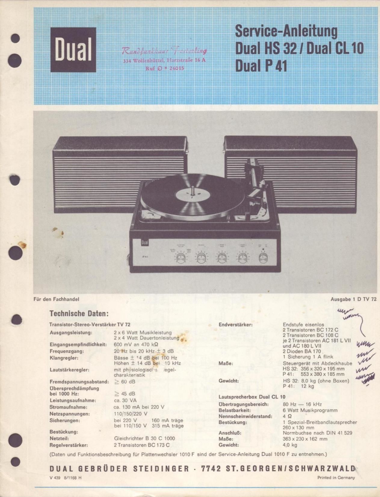 Dual HS 32 Service Manual
