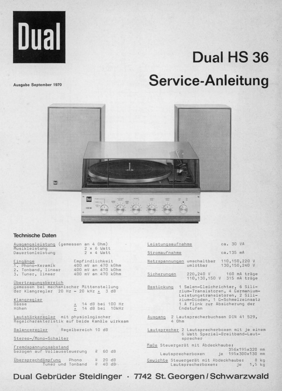 Dual HS 36 Service Manual