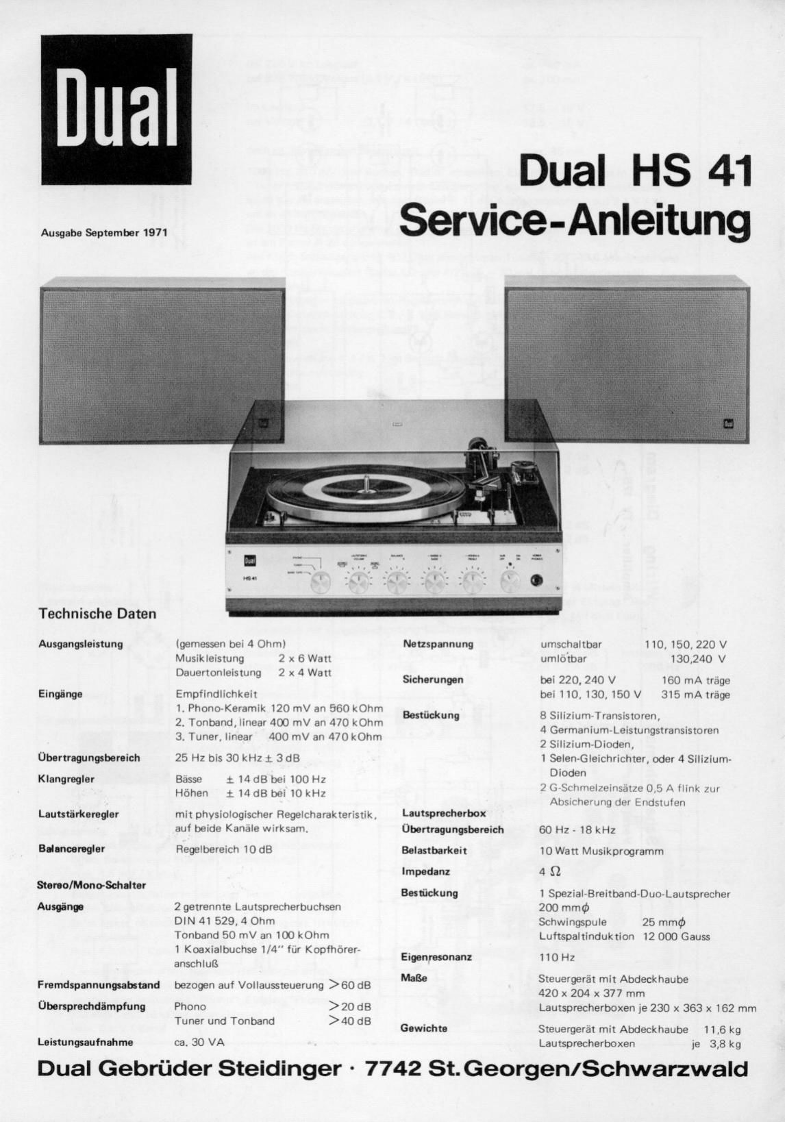 Dual HS 41 Service Manual