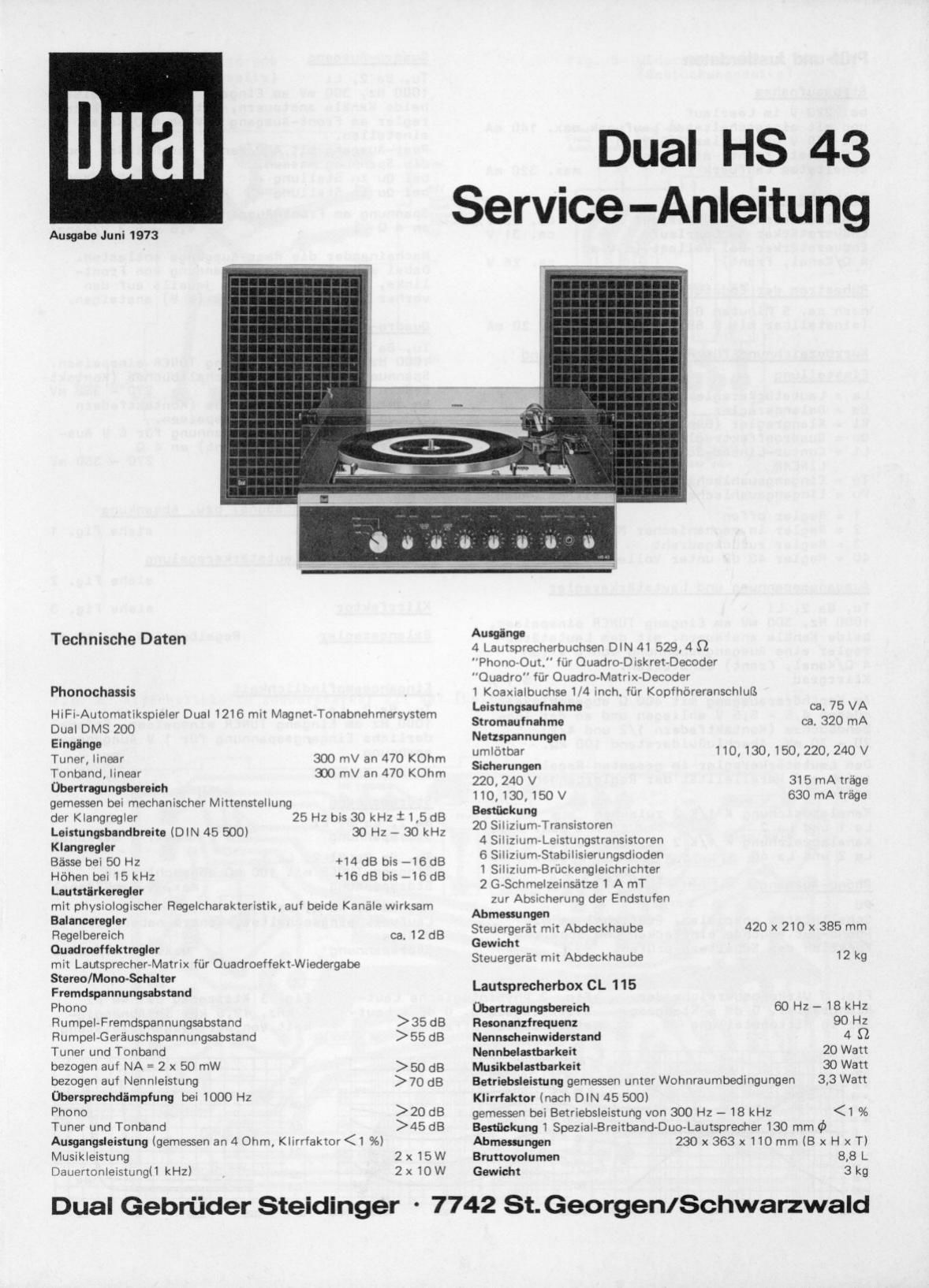 Dual HS 43 Service Manual