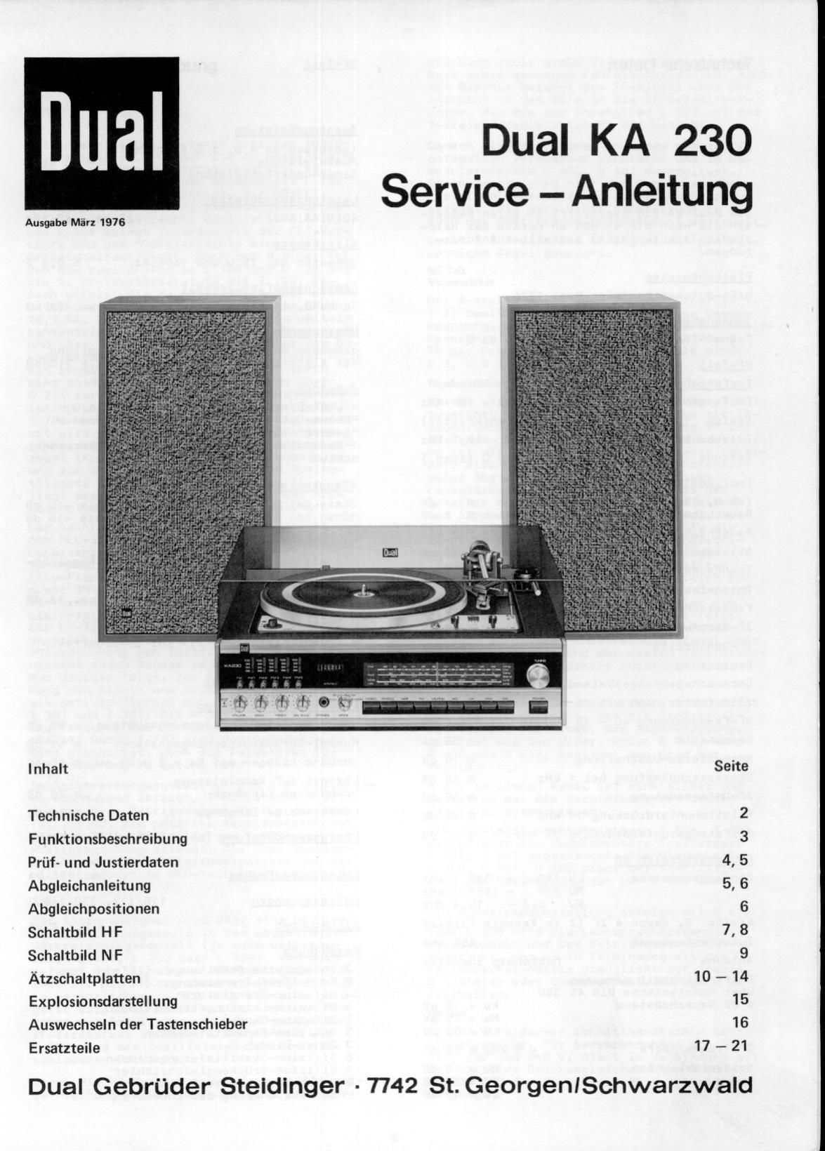 Dual KA 230 Service Manual