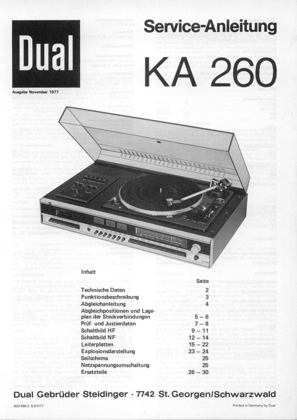Dual KA 260 Service Manual
