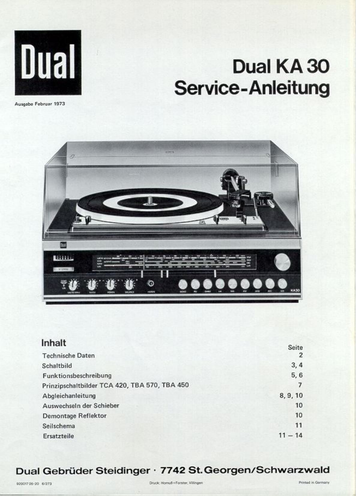Dual KA 30 Service Manual