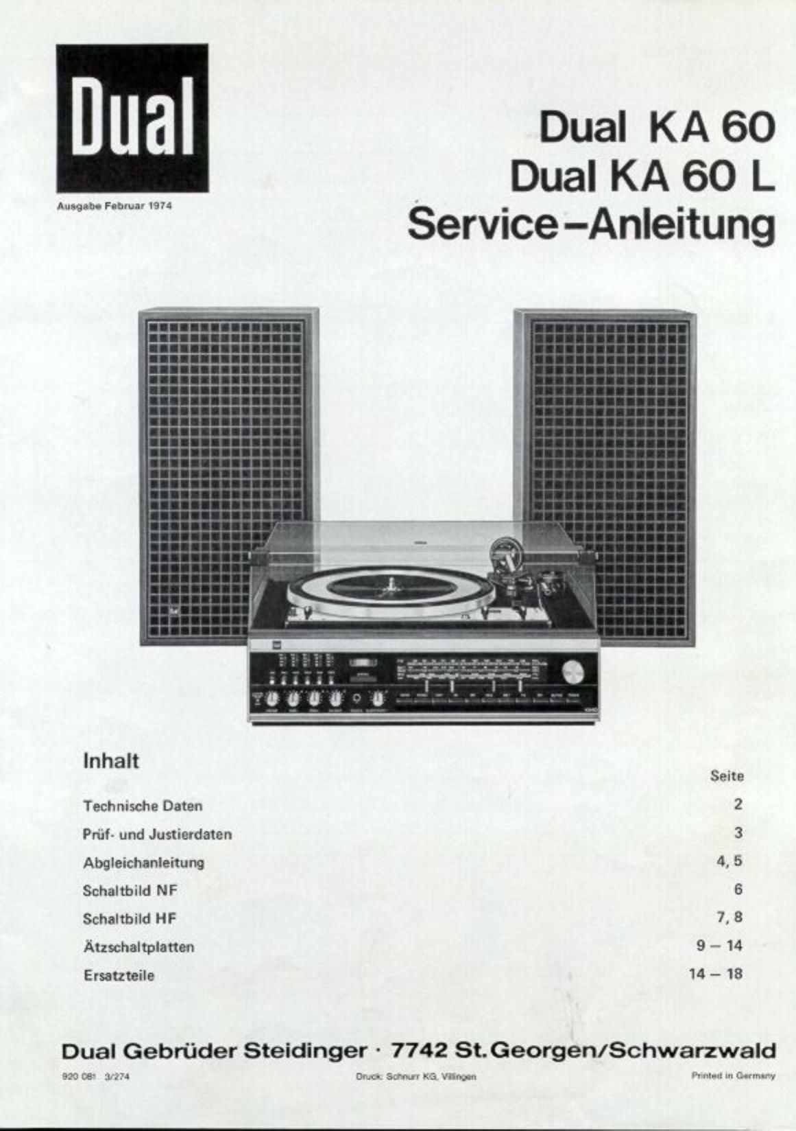 Dual KA 60 Service Manual