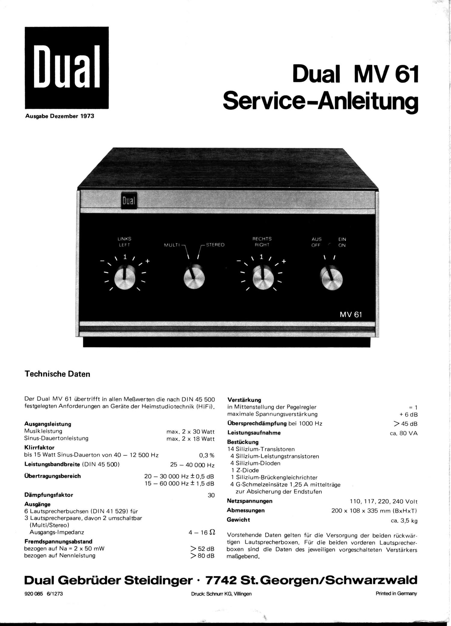 Dual MV 61 Service Manual