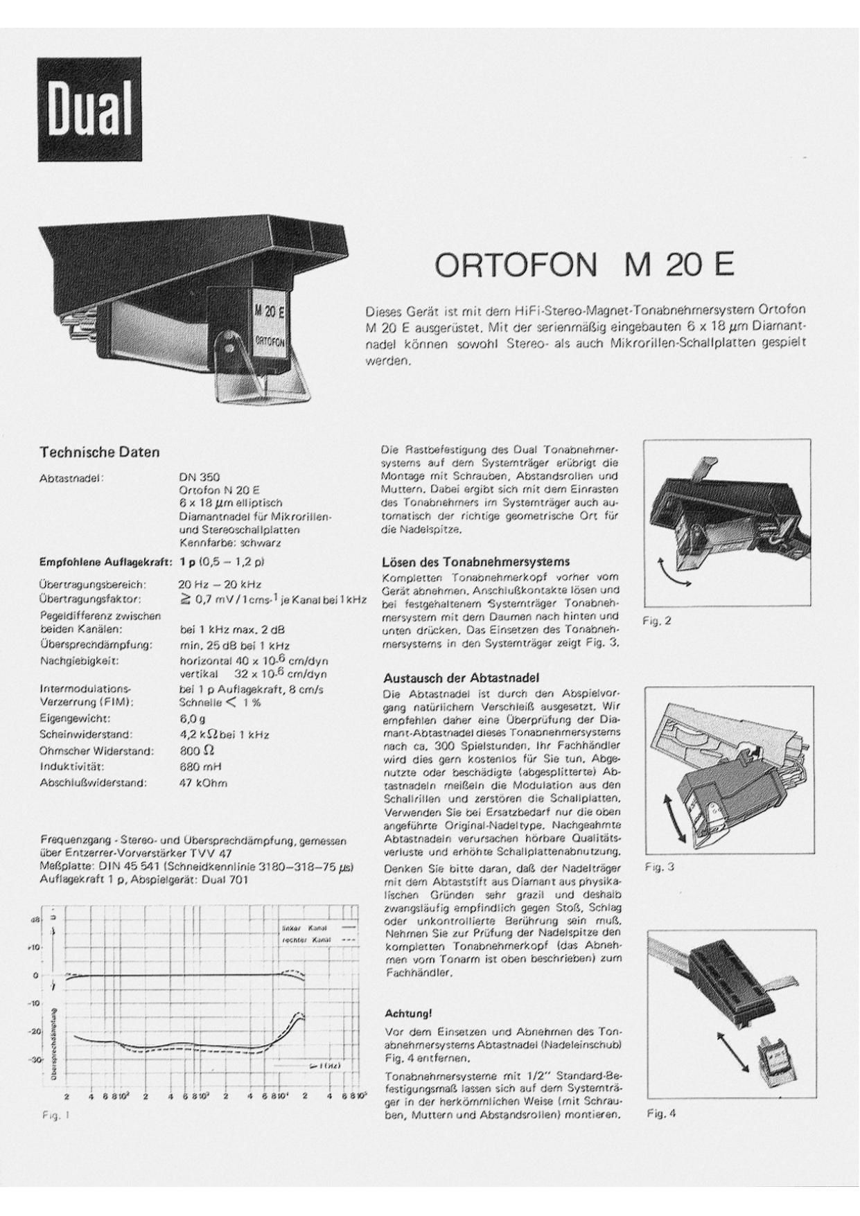 Dual Ortofon M 20 Owners Manual