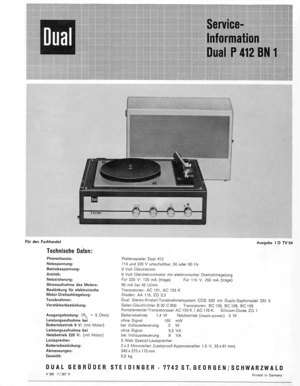 Dual P 412 BN 1 Service Manual