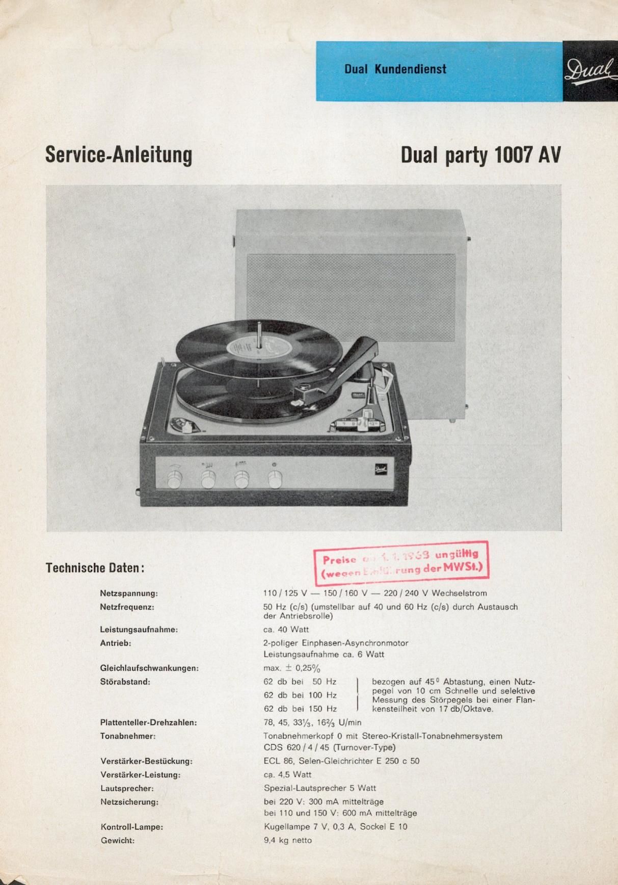 Dual PARTY 1007 AV Schematic