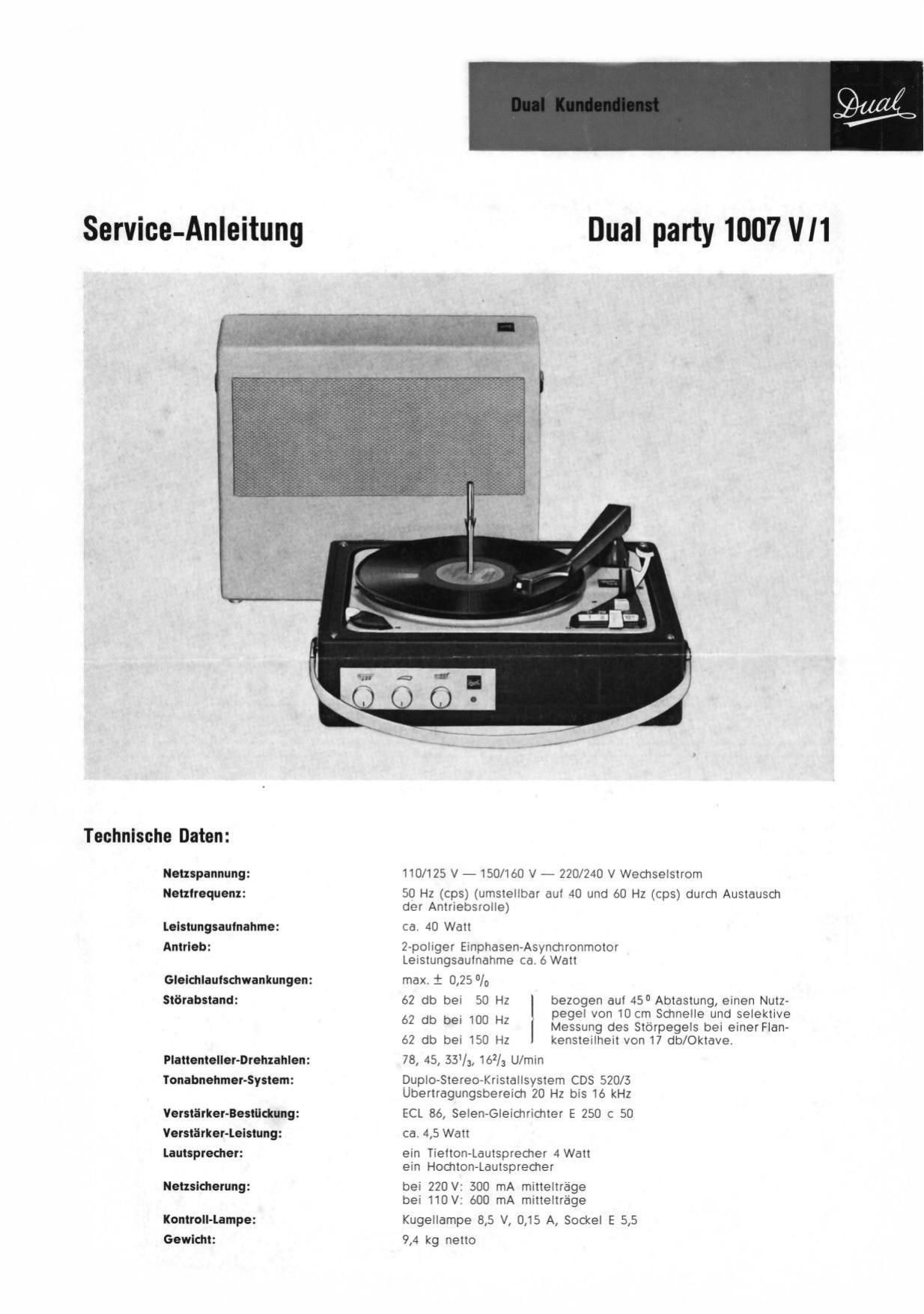 Service Manual-Anleitung für Dual 1007 A 