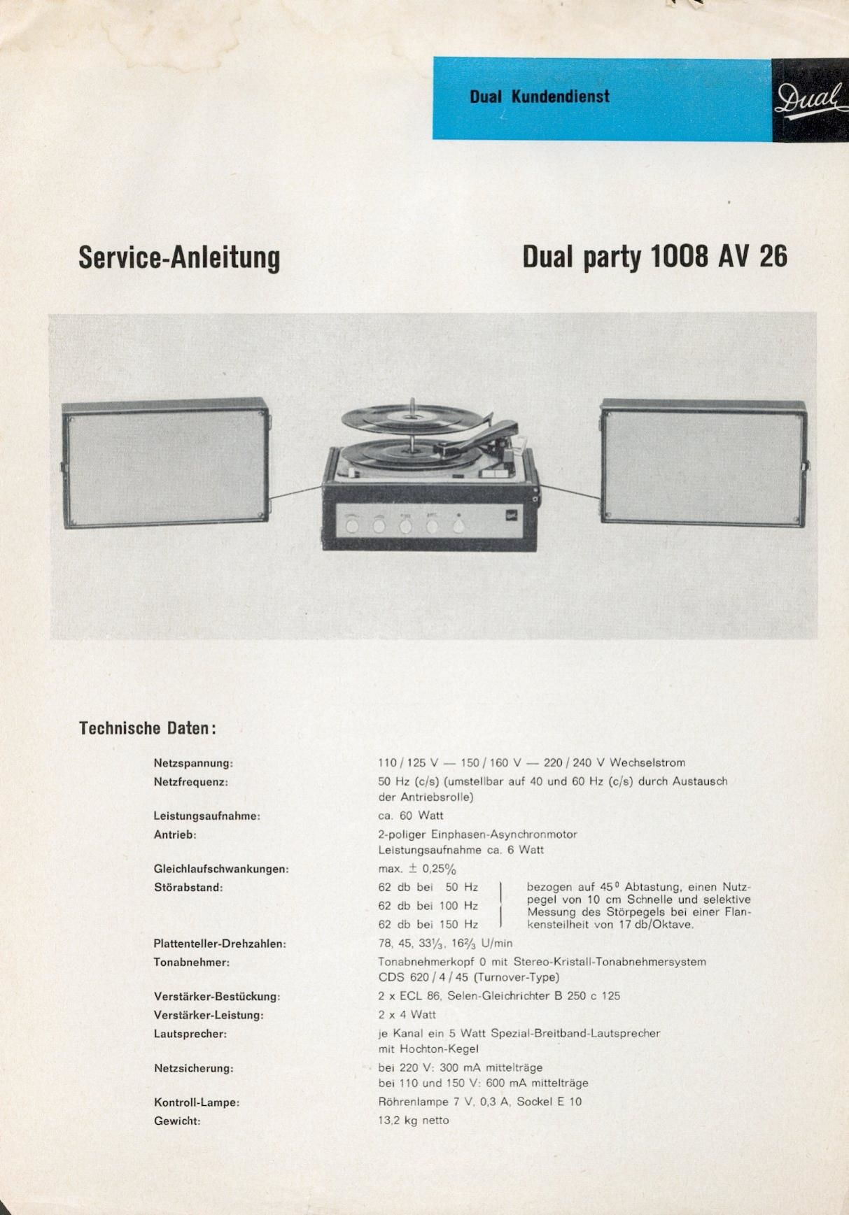 Dual Party 1008 AV26 Service Manual