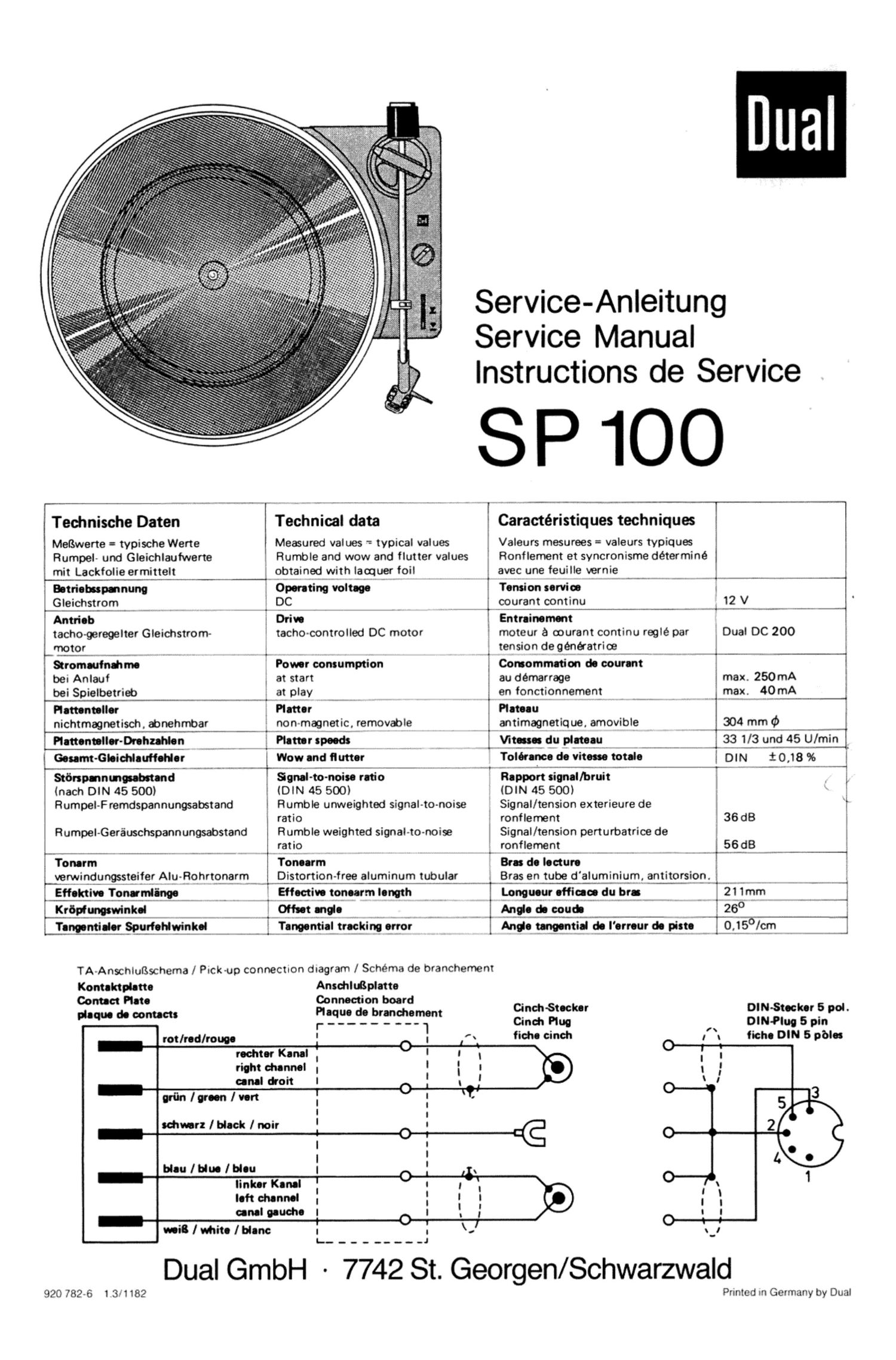 Dual SP 100 Service Manual