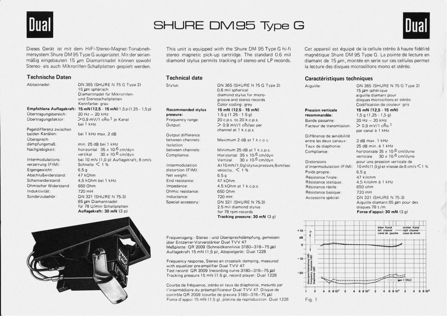 Dual Shure DM 95G Owners Manual