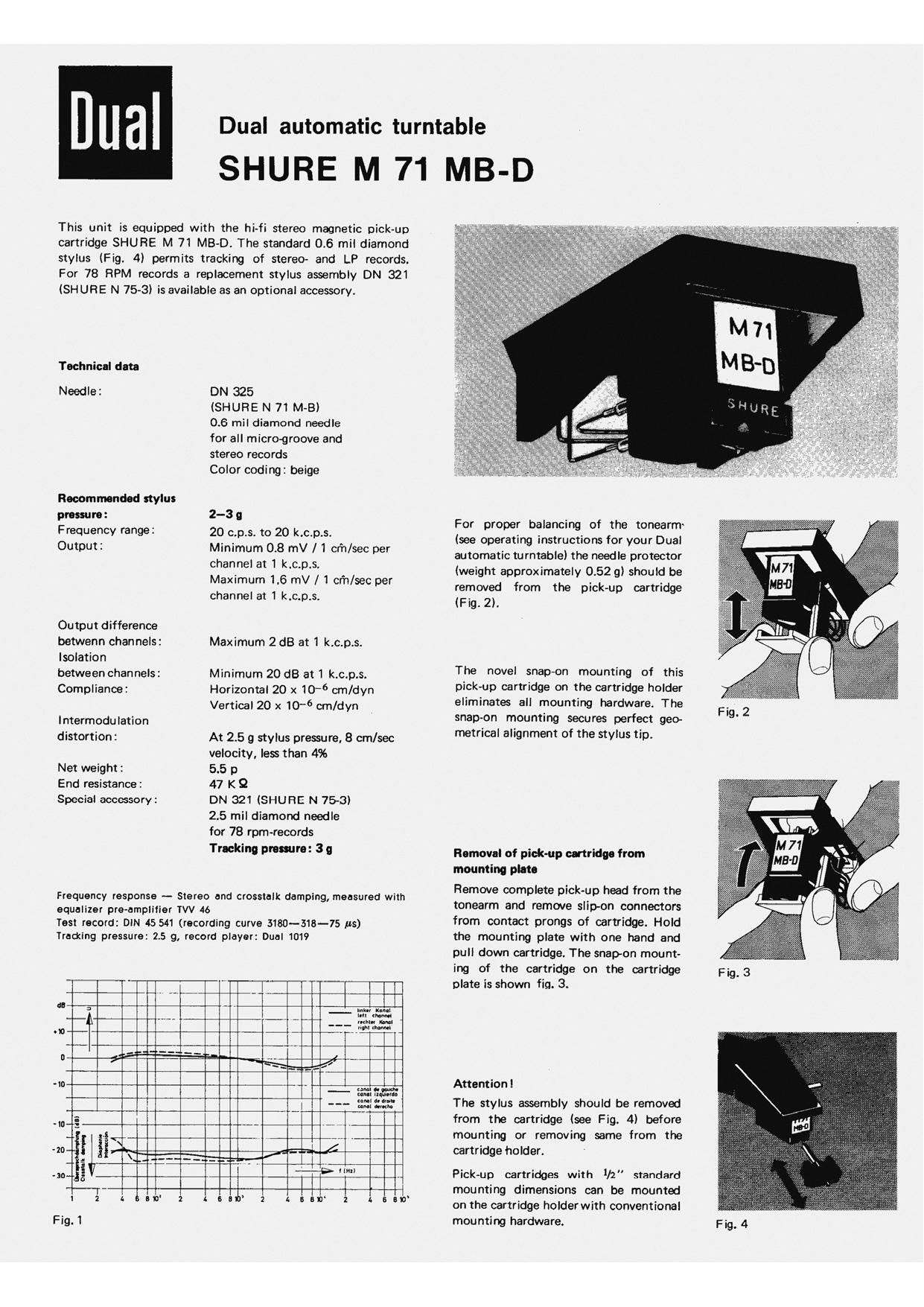 Dual Shure M 71 MB D Owners Manual