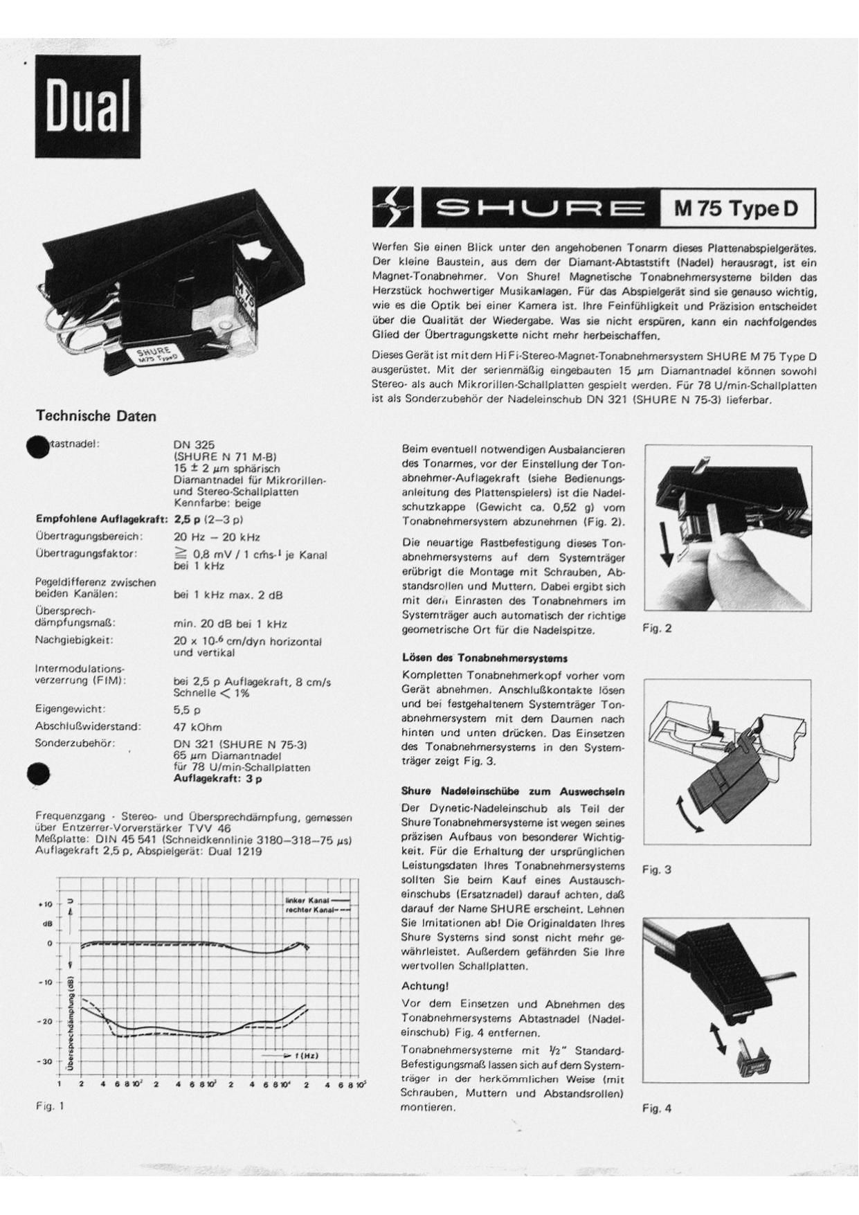 Dual Shure M 75 D Owners Manual