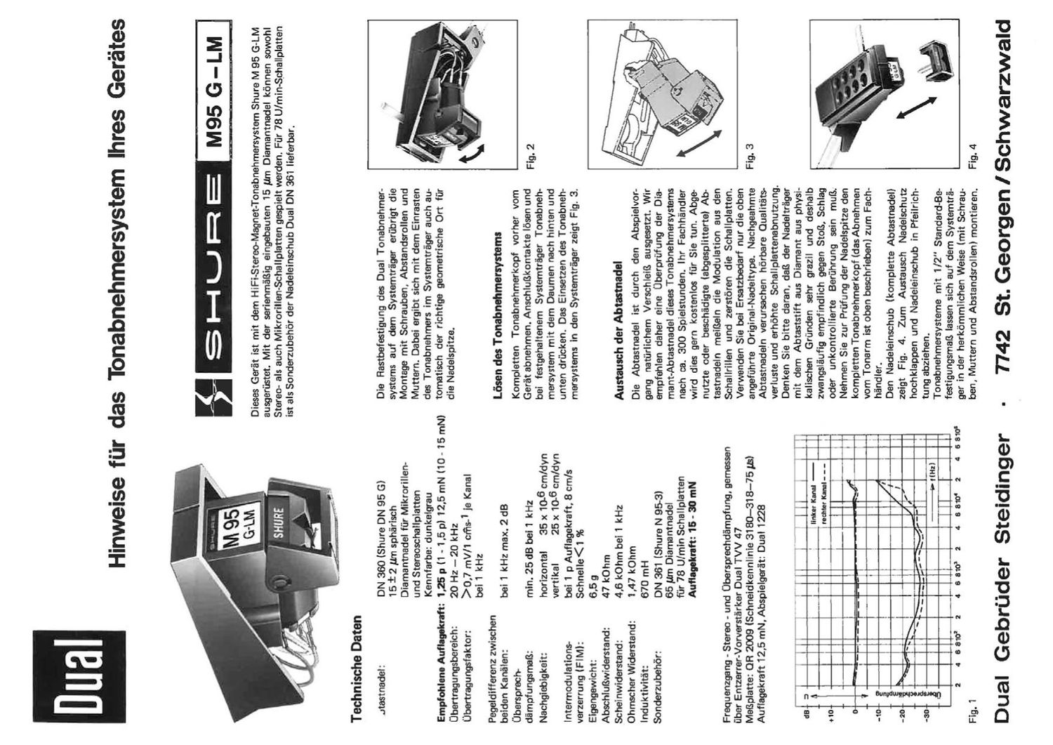 Dual Shure M95 G LM Owners Manual