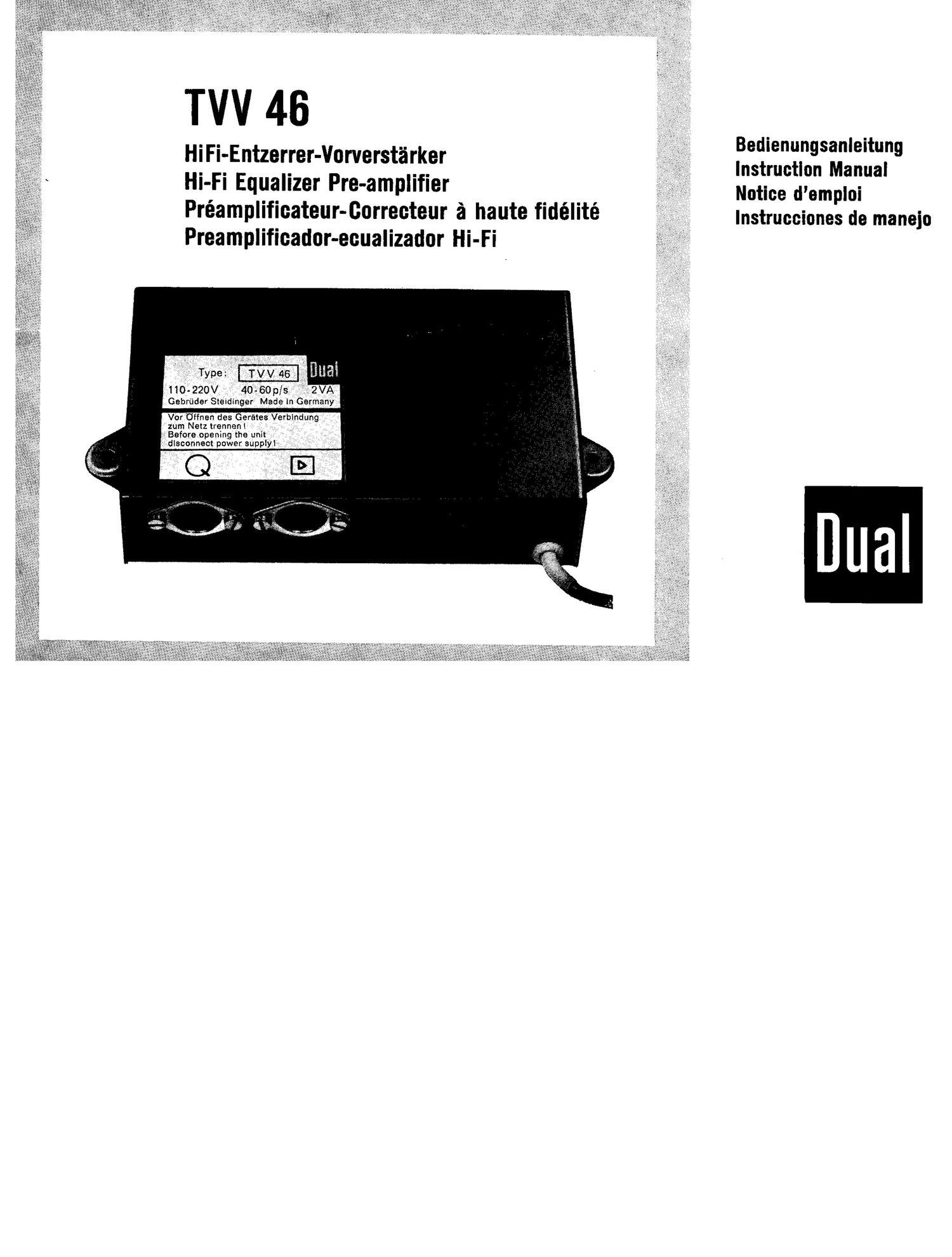 Dual TVV 46 Service Manual