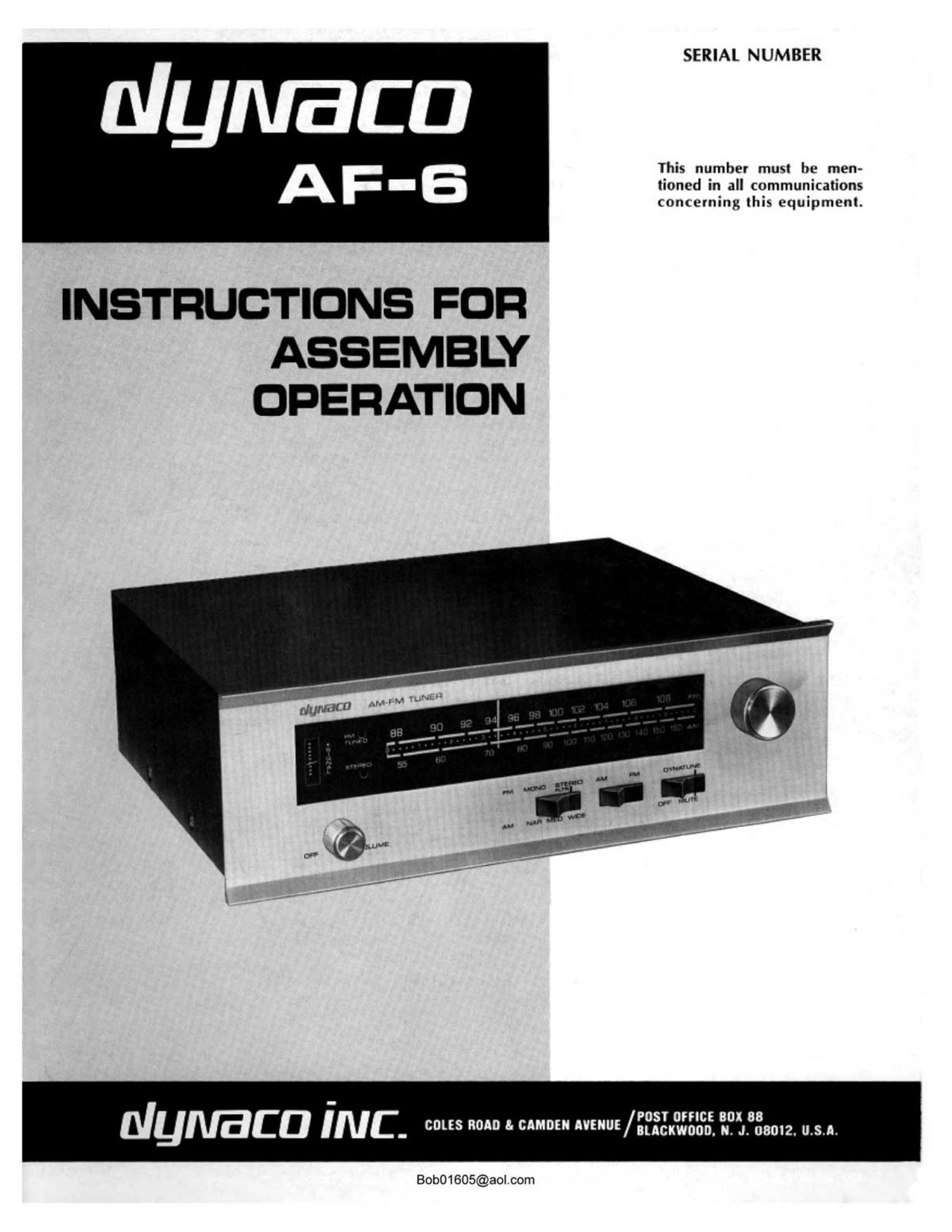 Dynaco AF 6 Owners Manual