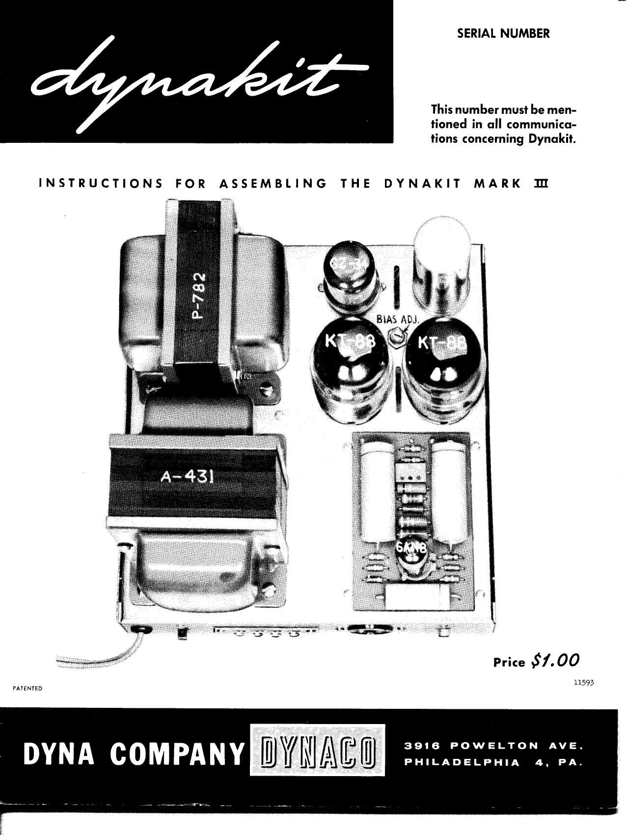 Dynaco DYNAKIT MK 3 Owners Manual