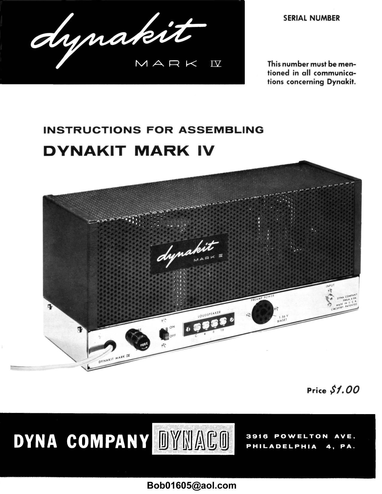Dynaco Dynakit Mark IV Owners Manual