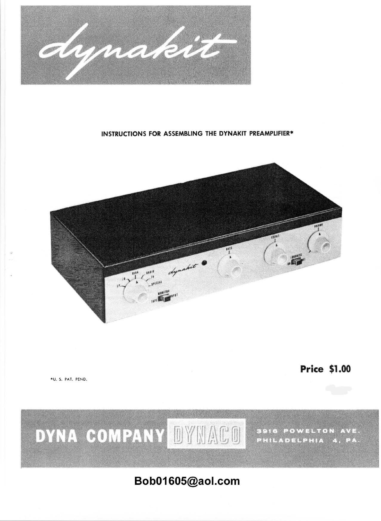 Dynaco Dynakit Preamp Owners Manual