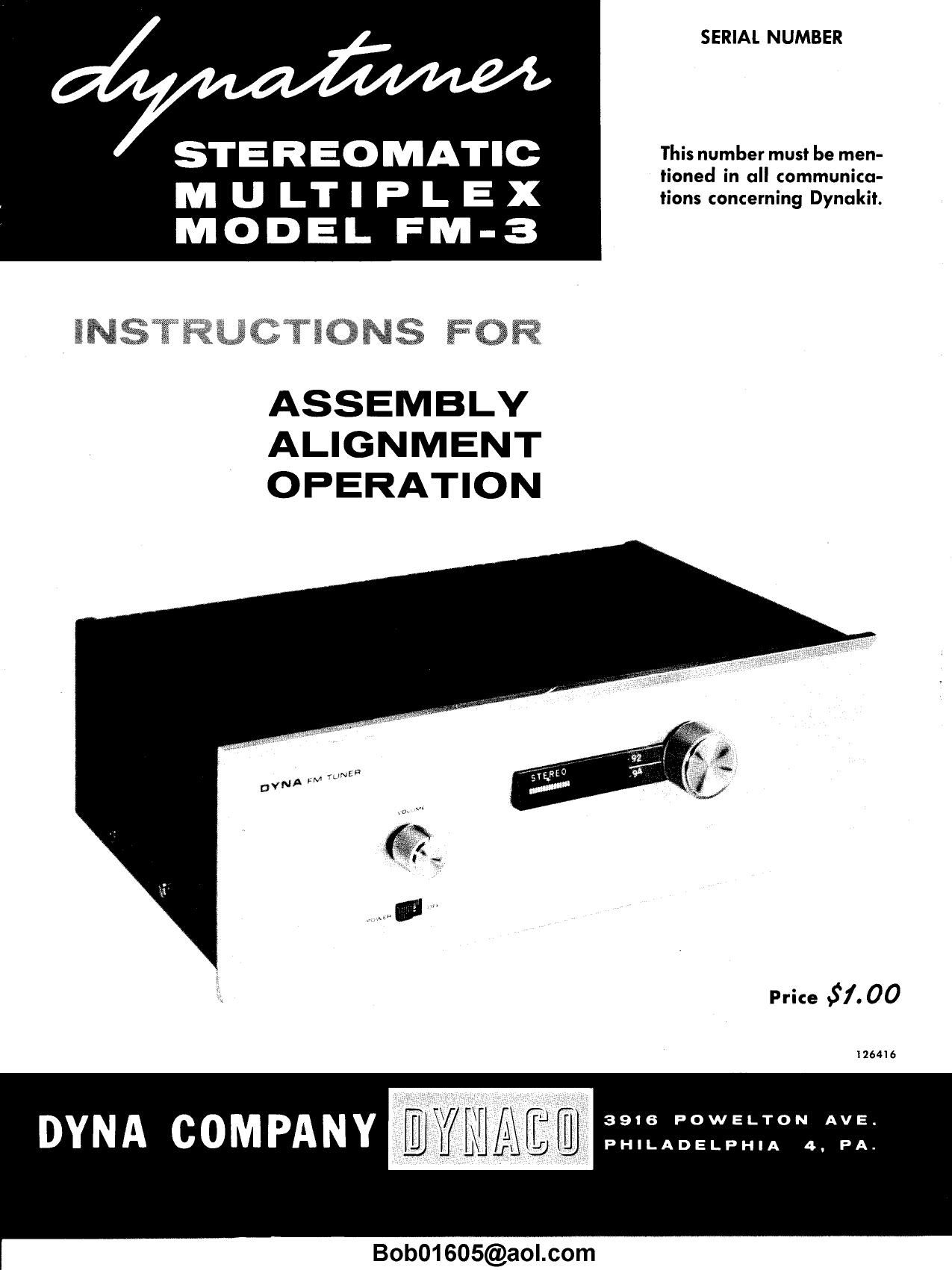 Dynaco FM 3 Owners Manual