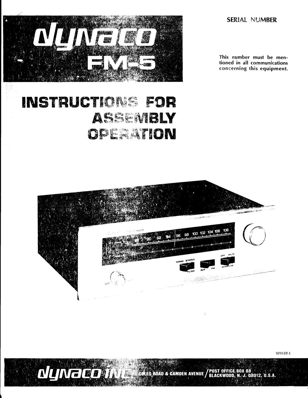 Dynaco FM 5 Owners Manual