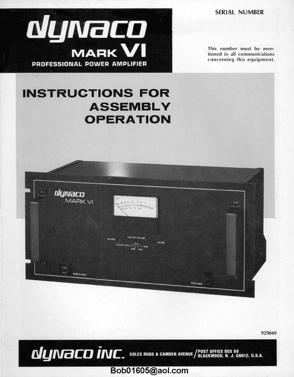 Dynaco Mark VI Owners Manual