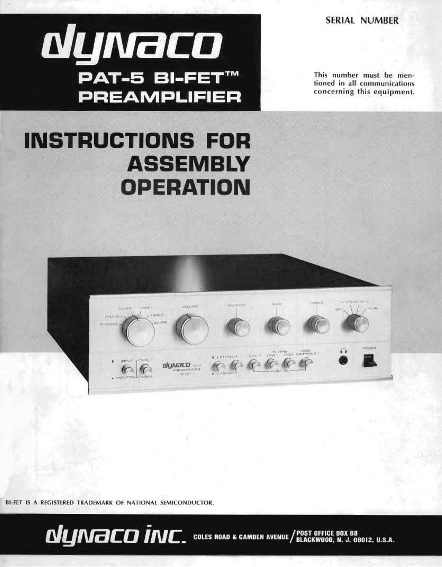 Dynaco PAT 5 Owners Manual