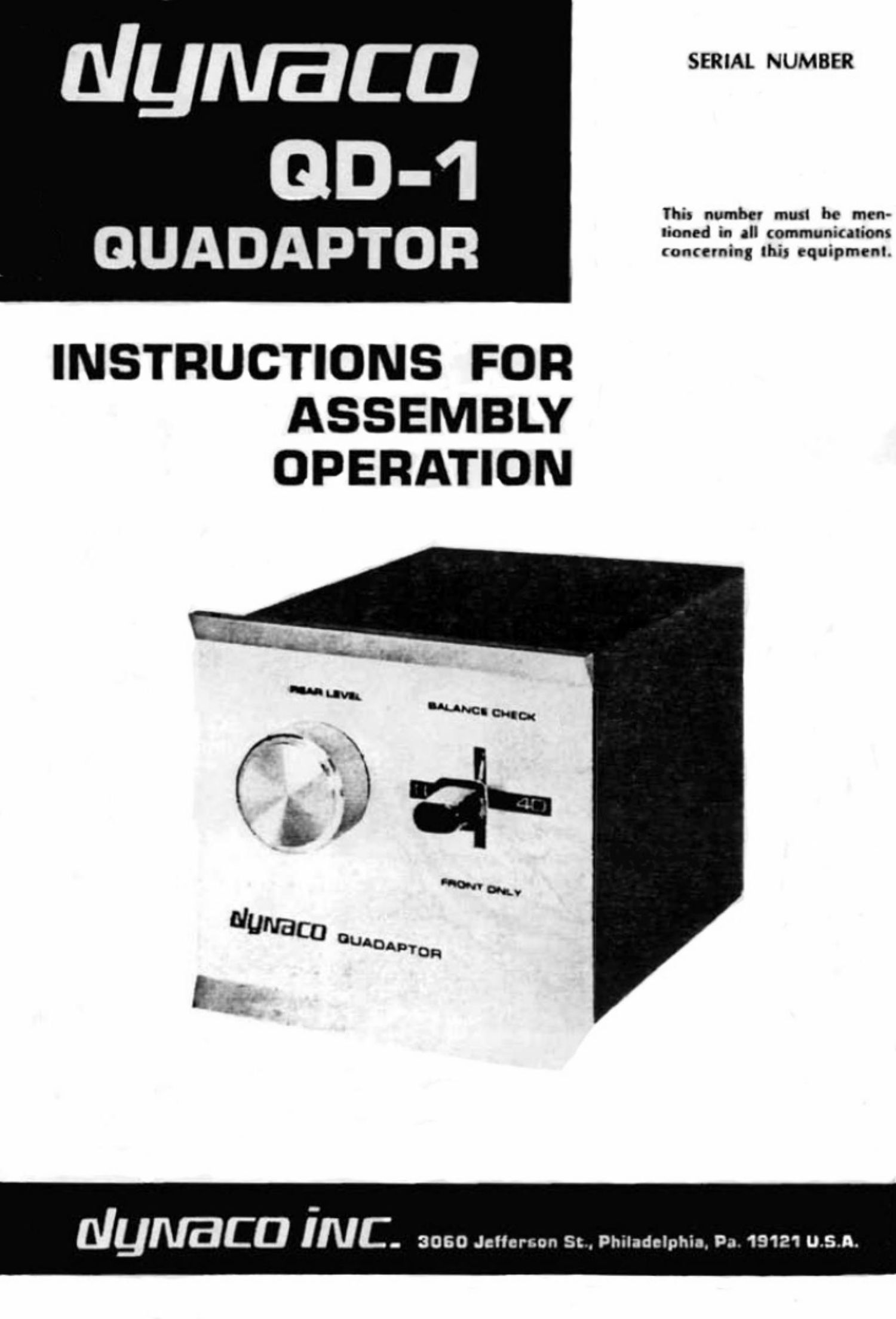 Dynaco QD 1 Owners Manual