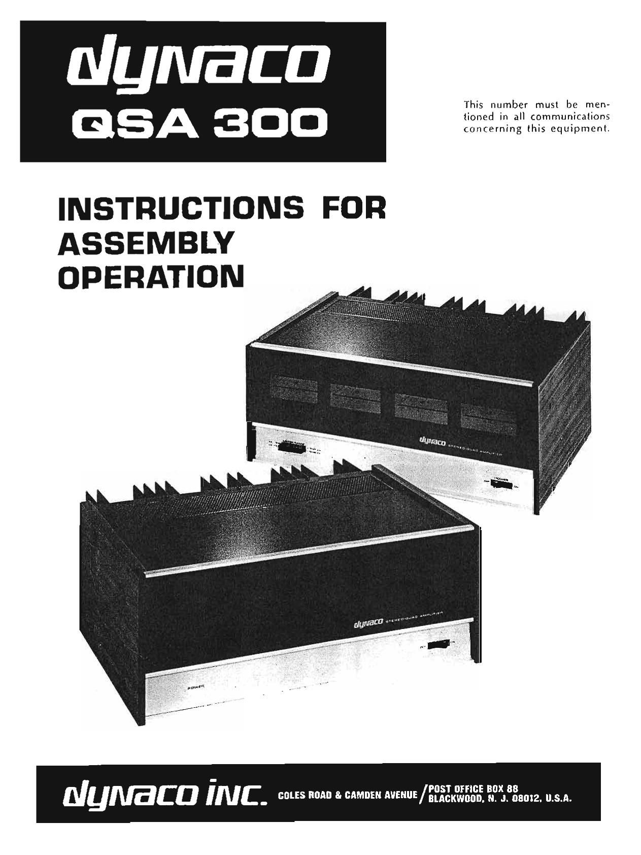 Dynaco QSA 300 Owners Manual