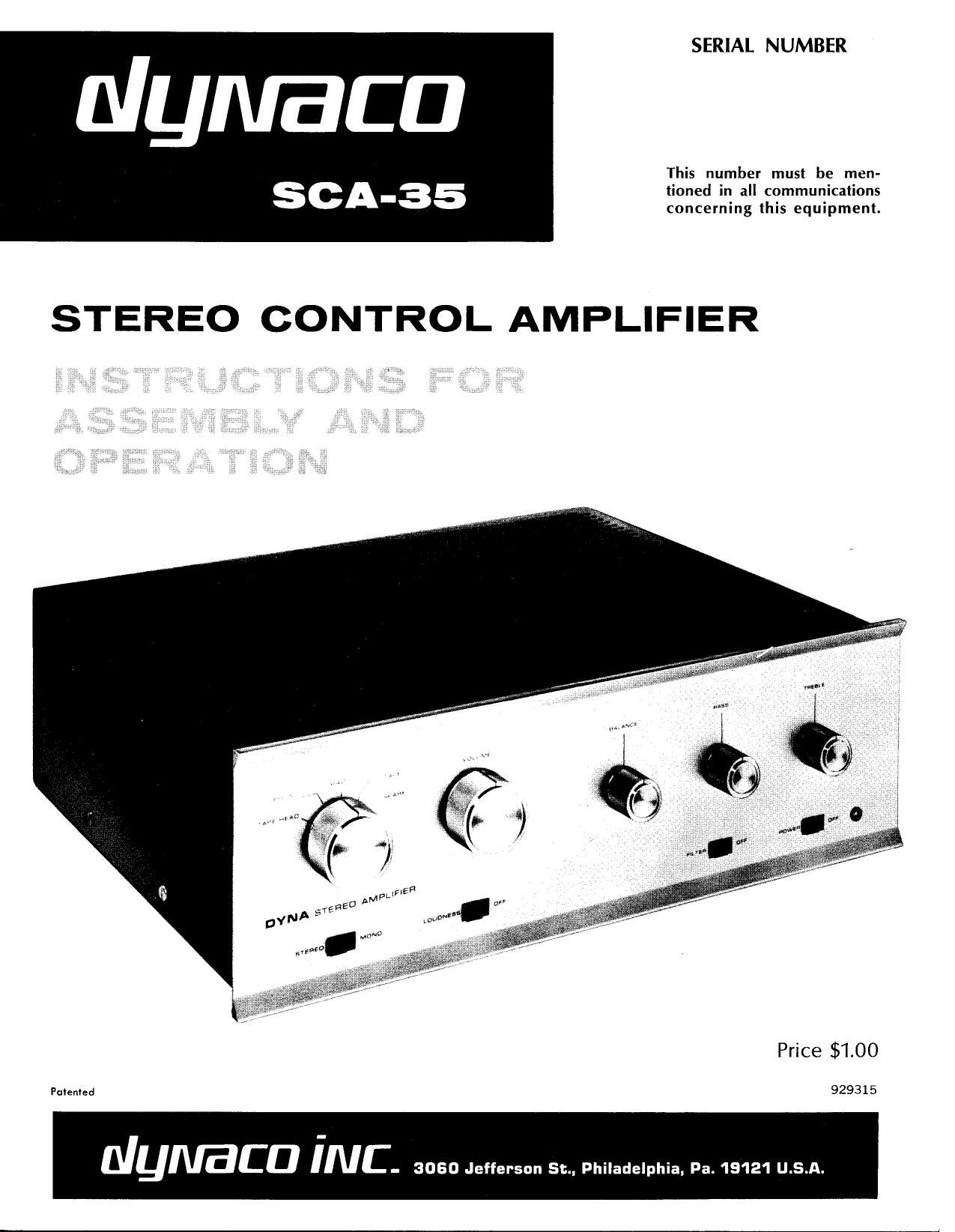 Dynaco SCA 35 Owners Manual