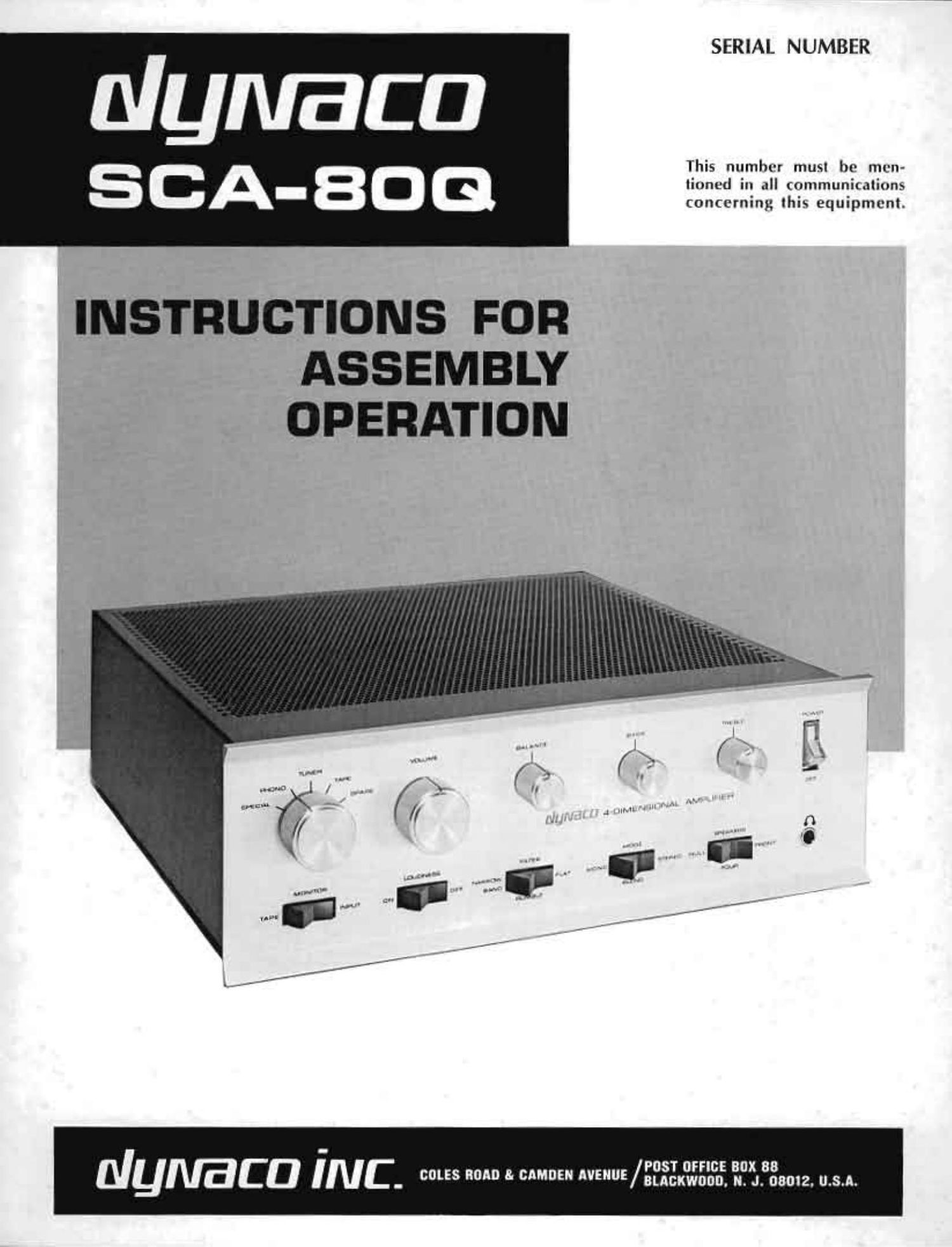 Dynaco SCA 80 Q Owners Manual