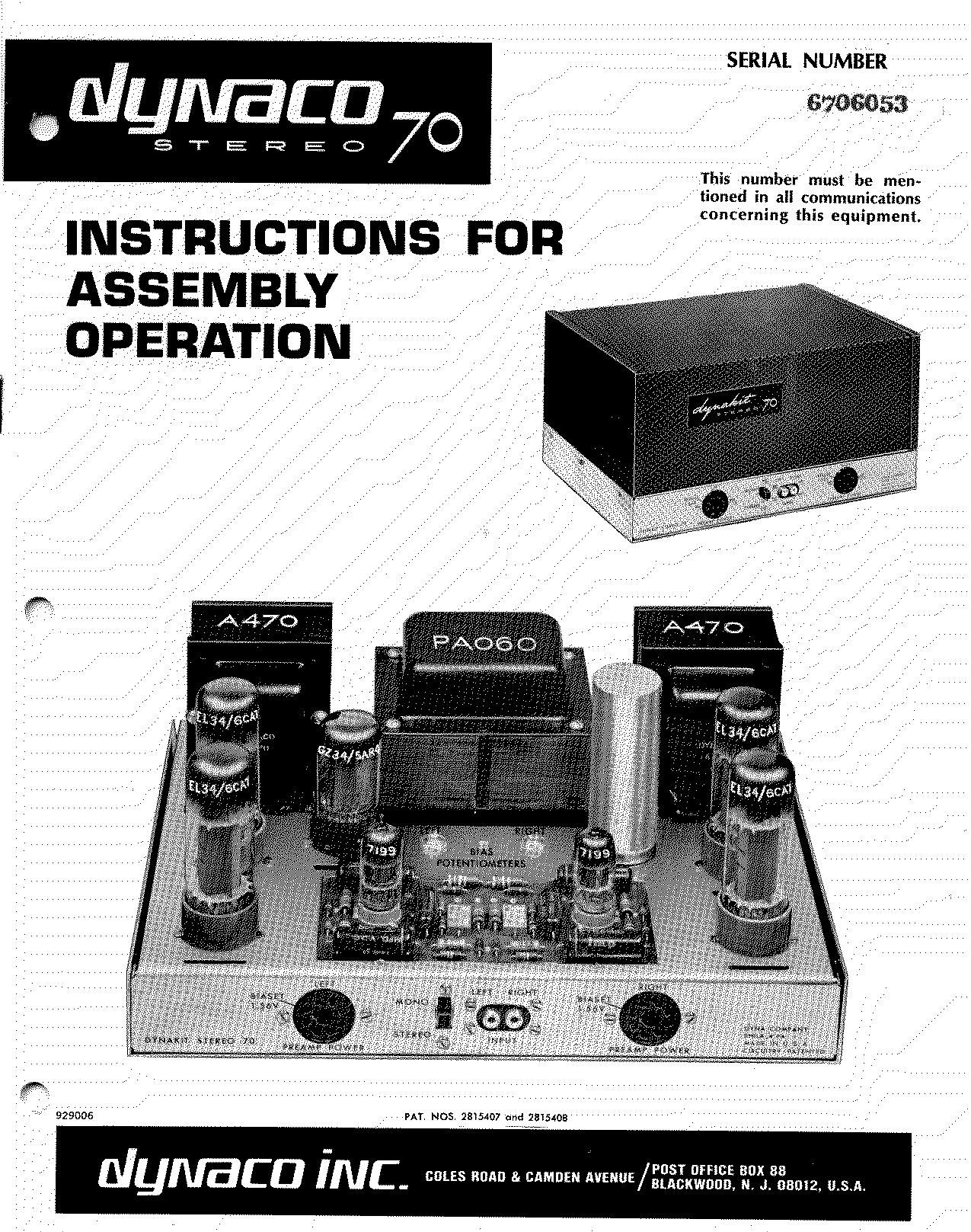 Dynaco ST 70 Owners Manual