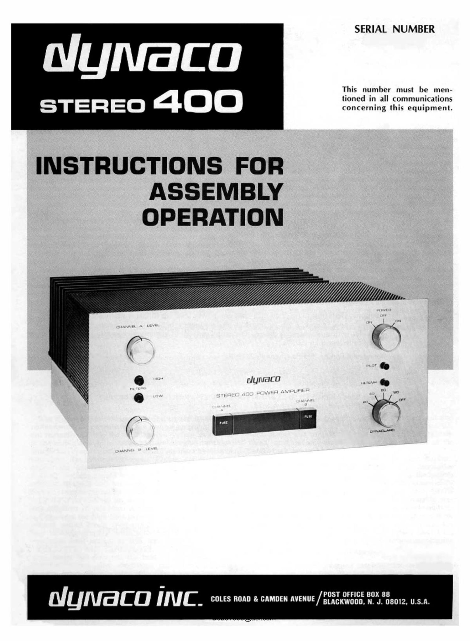 Free download Dynaco Stereo 400 Owners Manual