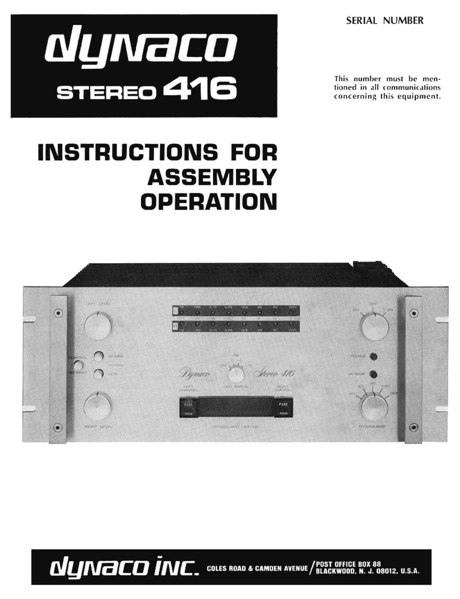 Dynaco Stereo 416 Service Manual