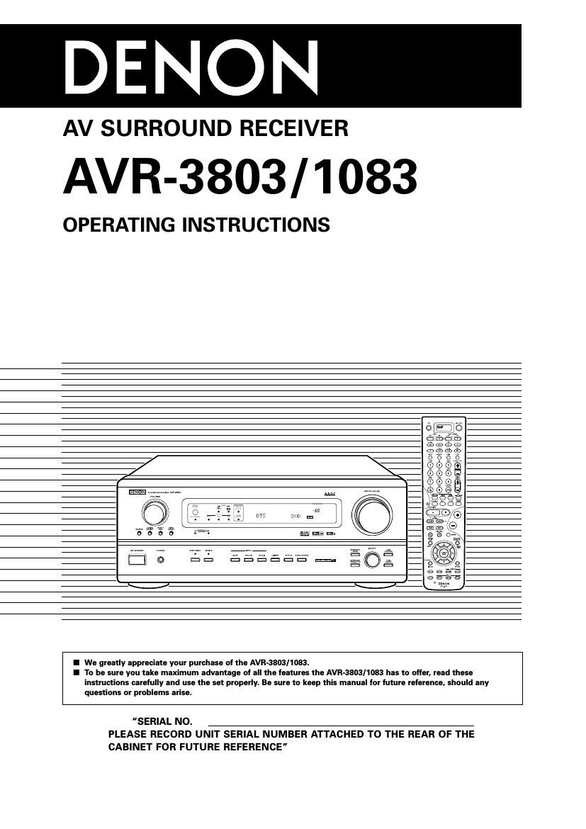 Denon AVR 1083 Owners Manual